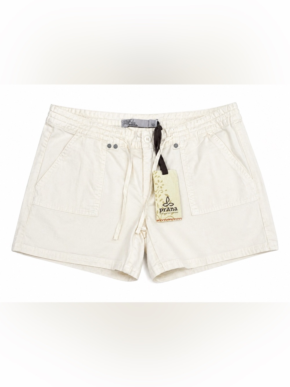 prAna BREATHE Halle Shorts Sz 10 NWT Organic Cotton Hiking Travel Gorpcore White